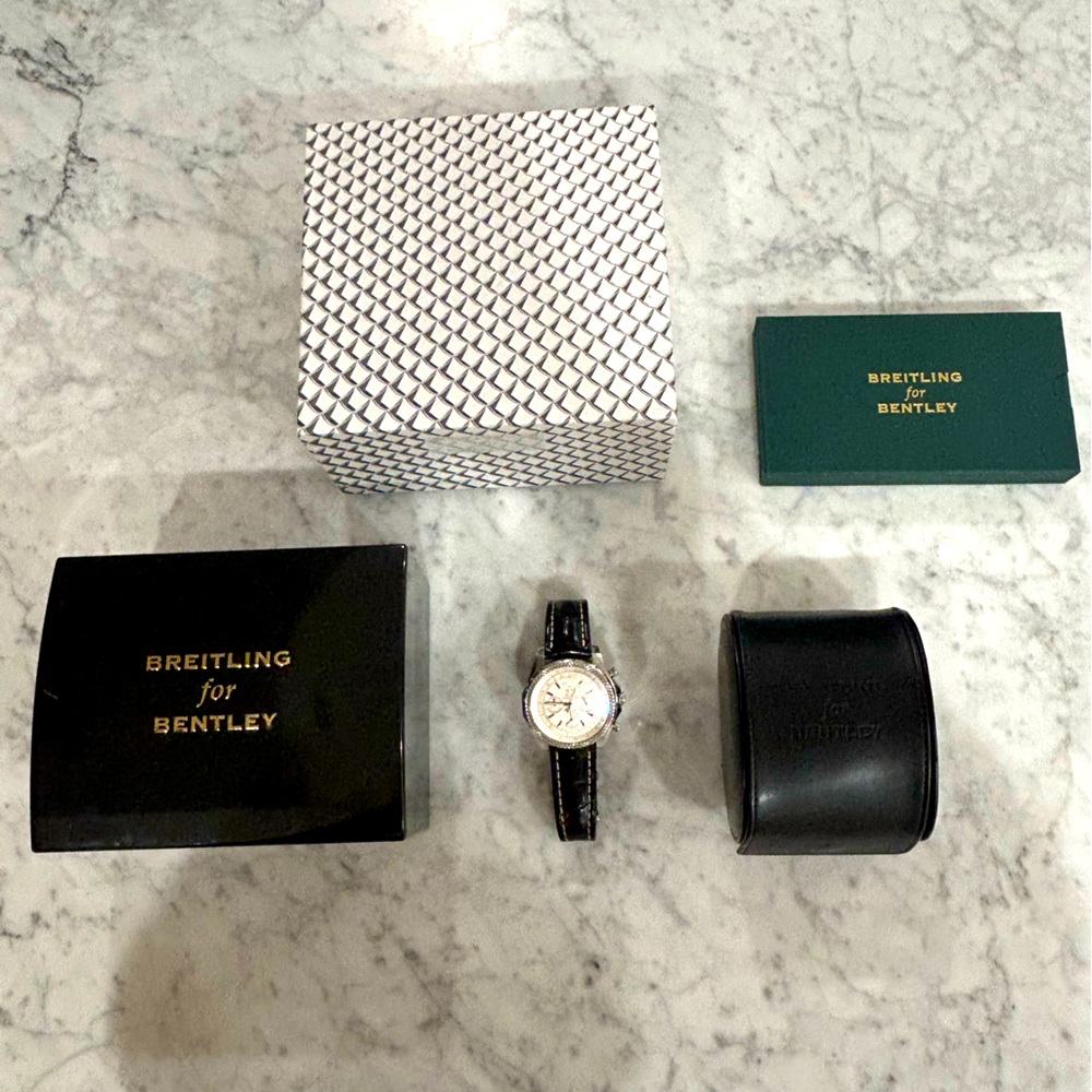 Breitling for Bentley stainless watch with black alligator leather strap